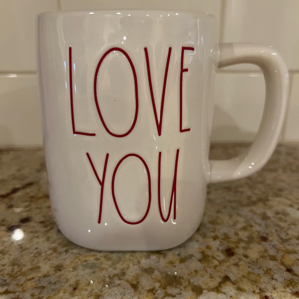 Rae Dunn White Mug with Red 'Love You' Text